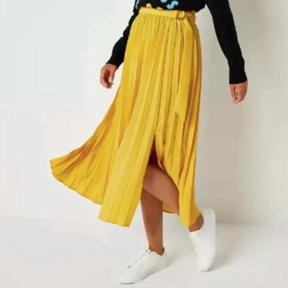 NEW Abbott Elementary Mid Rise Belted Midi Pleated Skirt XS $54